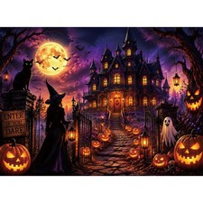 500 Piece Halloween Puzzle for Adults, Witch Haunted House and Black Cat