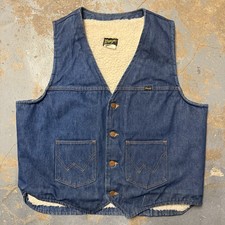 Vintage 70s Wrangler Denim Sherpa Lined Jean Vest USA Made Size XL