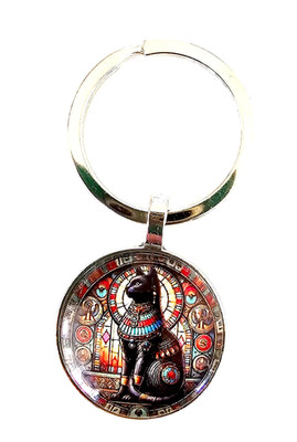 Egyptian Cat Bastet Keychain Ankh Gothic Mystic Black Cat Jewelry Gift Detach