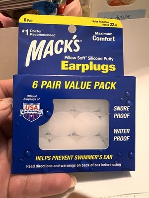 Mack's Pillow Soft Silicone Putty Earplugs 6 Pair Value Pack White NRR 22