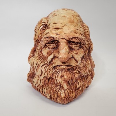 Vintage 1980 Signed Leonardo Da Vinci ''Man in Red Chalk'' Ceramic Mask Sculpture