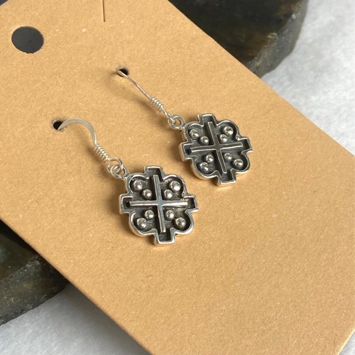 Oxidized Sterling Silver 925 Saltire Cross Style Dangle Drop Earrings - Picture 2 of 13
