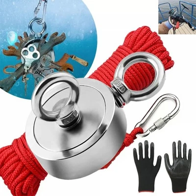 MARKENLOS Neodym Bergemagnet Set 900 KG Magnet Fischen 20m Seil Magnetangeln Magnetfischen