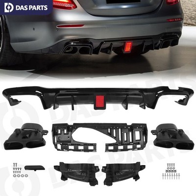 For Benz W213 E300 E43 E63 2016-2020 F1 Style Rear Diffuser W/LED+Exhaust Tips