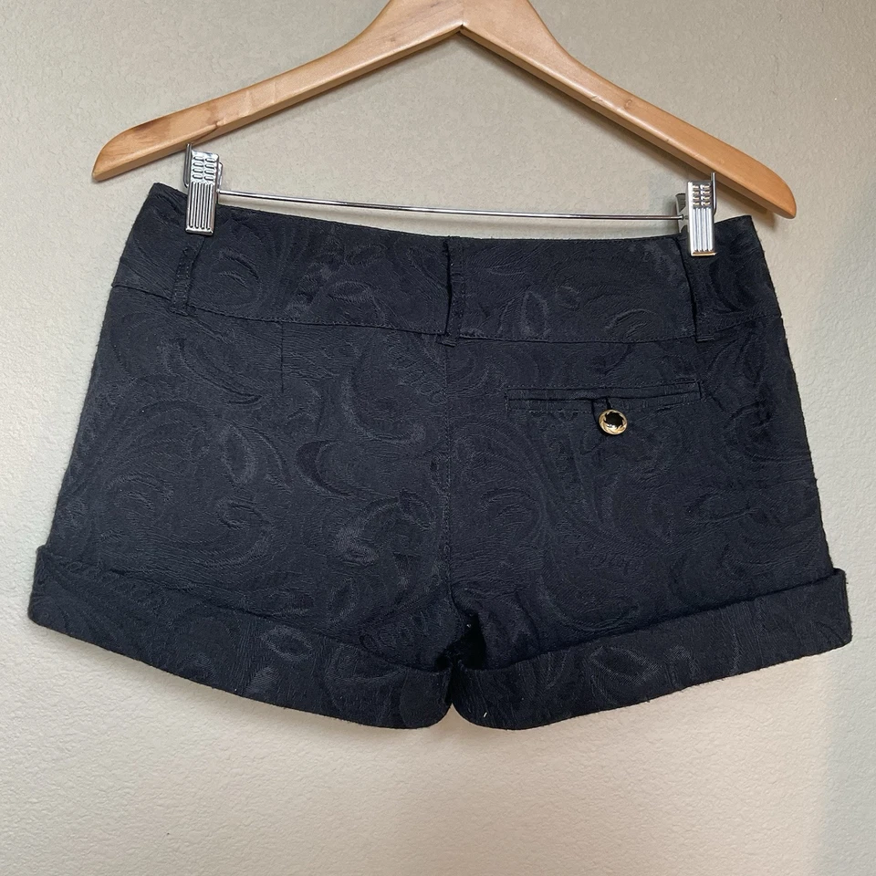 Pantalones Cortos Guess Etiqueta Negra Damasco Mujer 27, Azul Satinado Forrado Puños Cinturón Lazos Foto 2 de 4