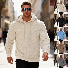 Plush Hooded Sweatshirt Winter Warm Long-sleeved Pullover Top Men's Casual Solid