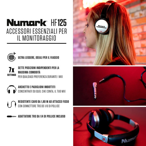 Numark HF125 Cuffie Portatili per DJ con Cavo da 1,80 m Driver da 40 mm per - Foto 2 di 12
