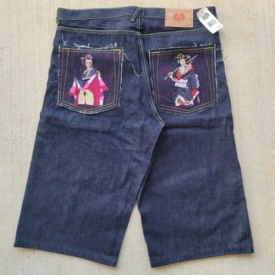 NWT Explicit Content Red Monkey Co Martin Ksohoh 37 Jean Shorts Y2K Embroidered