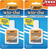 ✅(2-PACK) BIC White Wite Out Quick Dry Foam Brush Correction Fluid 0.7Fl Oz/20ml