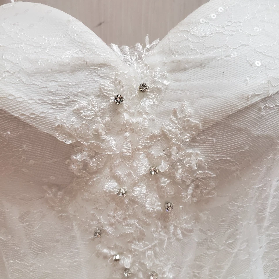 Formal Dress Womens Size M White Sleeveless Midi Wedding Beaded Lace - Image 4 of 4