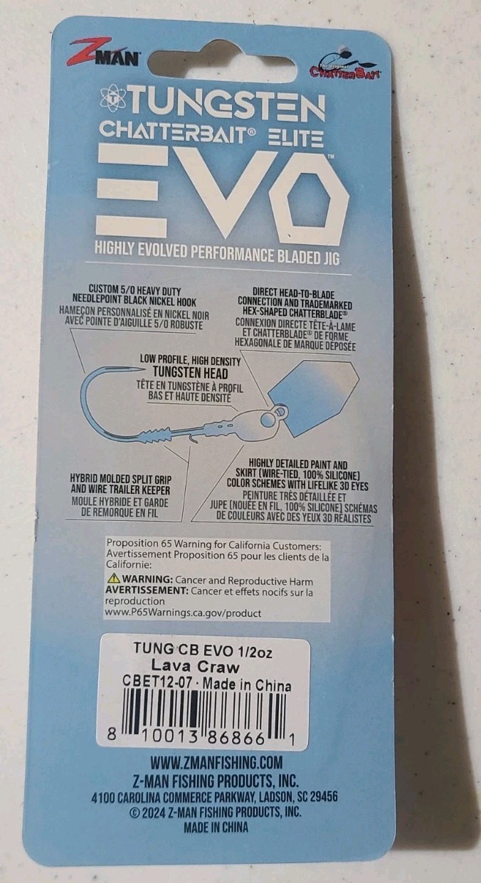 Z-Man Tungsten Chatterbait Elite EVO 1/2oz Lava Craw - Image 2