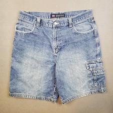 VTG Faded Glory Shorts Mens 36 Baggy Cargo Skate Blue Jean Jorts 10" Y2K