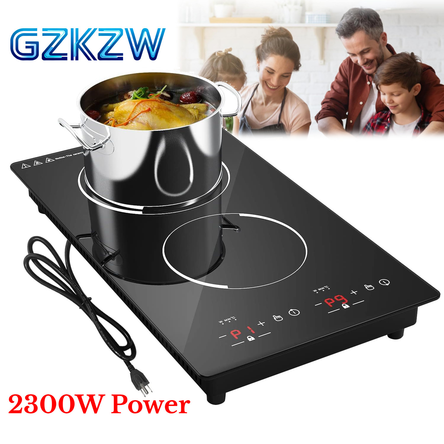 Electric Cooktop Double Burner Induction Drop-in Electric Stove Top 110V 2300W
