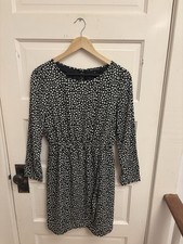 J. Crew Mercantile Black White Heart Print Long Sleeve Tulip Hem Dress Sz 2 $98