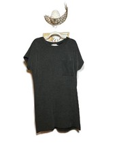 L Magnolia Boutique Charcoal Ribbed Knit Short Sleeve Shift Dress with Pocket