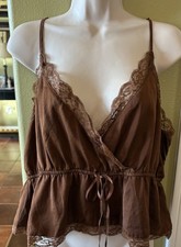 AMERICAN EAGLE Women Silky brown Lace Trim Babydoll Cami Blouse Size XL