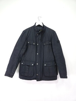 Barbour Duke Wachsjacke Herren Medium Navy Blau Biker Wasserdicht Steppmantel
