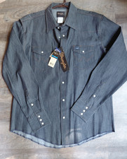 Vtg Wrangler Dark Wash Blue Denim Long Sleeve Cowboy Cut Pearl Snap Shirt XL NWT