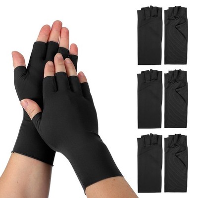 Sun Gloves, Half Finger Hand Gloves 3 Pairs Black & Nylon Ice Silk