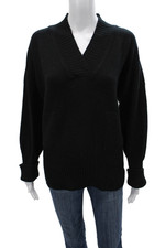Gillian Hunter Cashmere Women Black V-Neck Pullover Sweaters Long Sleeve Size M