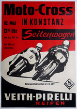Vintage 1970 GERMAN MOTORCYCLE RACING Sidecar Motocross 34x24 Poster FREE SHIP