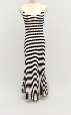 Women s Retro Styled Black & White Stiped Knit Maxi Sundress Bodycon 70s-80s LG