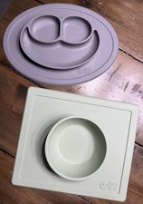 EZ PZ Silicone Baby Feeding Mats Food Tray Green Bowl Gray Divided Plate