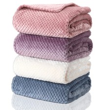 4 Pcs Flanne Fleece Throw Blanket for Bed Couch Large 3D Waffle Textured Soft...