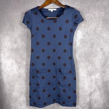 Boden Polka Dot Cotton Blend Pocket Shift Dress Size US 4R Blue Brown WH278