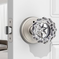 1 Pack Crystal Door Knob, Rosette Shaped Glass Door Knobs Interior with Lock,...