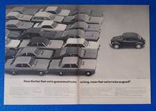 1971 VOLKSWAGEN BUG / BEETLE "DOUBLE THE WARRANTY" 2 PG CLASSIC VW PRINT AD