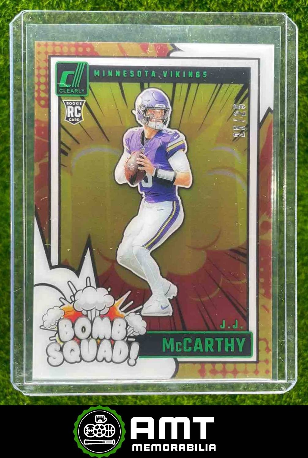 J.J. McCarthy RC 2024 Panini Clearly Donruss 25/25 Bomb Squad Green Vikings #5