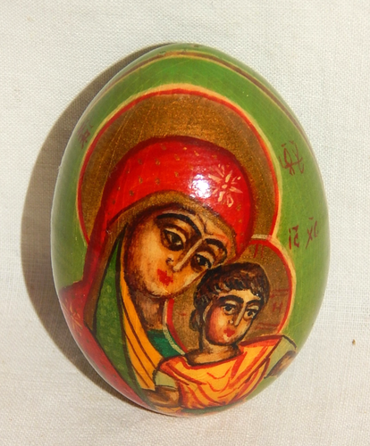 Russische Lackmalerei EI Madonna Jesuskind Orthodoxes Kreuz mit Signatur - Picture 2 of 6