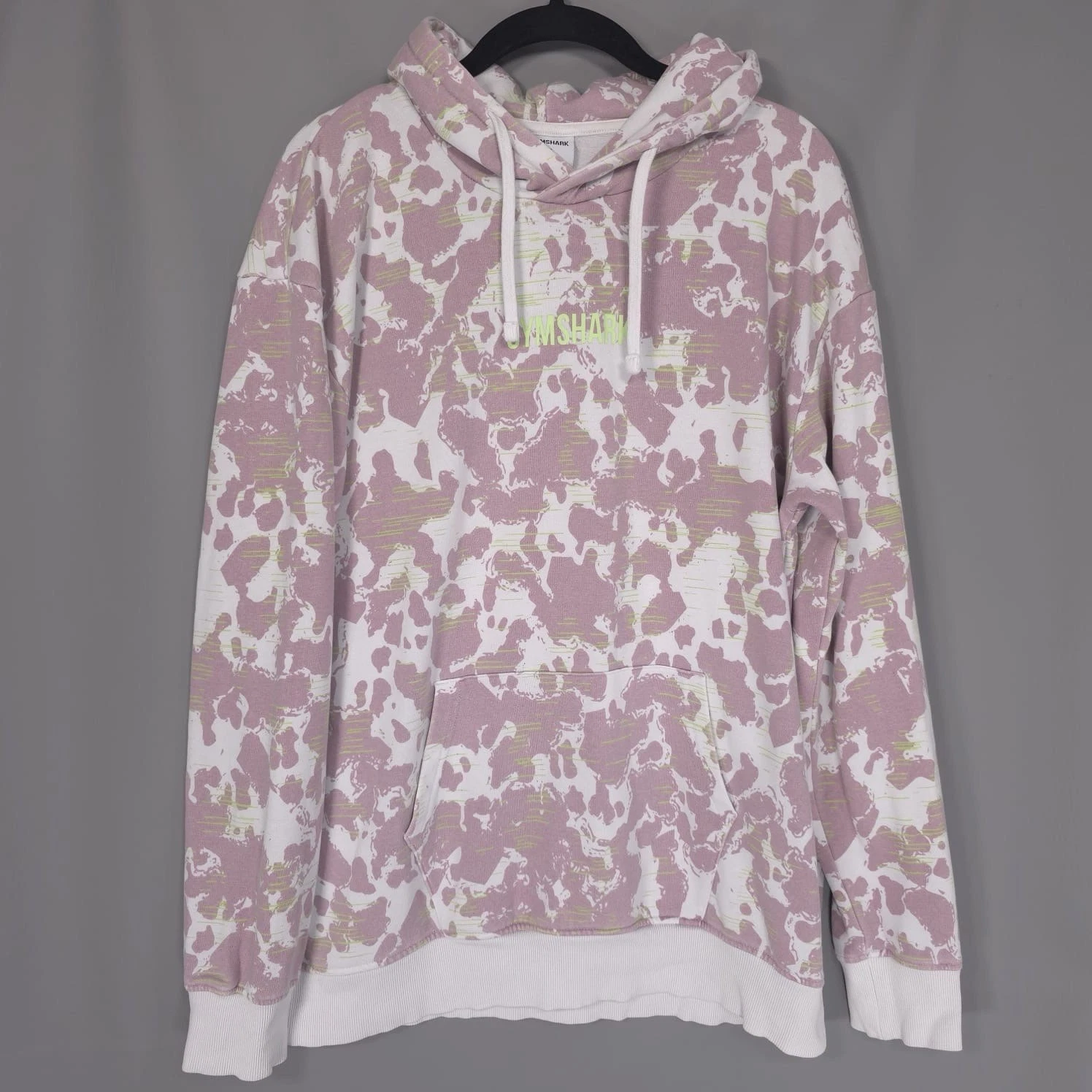 GYMSHARK Women’s Hoodie MEDIUM Purple White Camo Slightly Oversized Cotton Blend