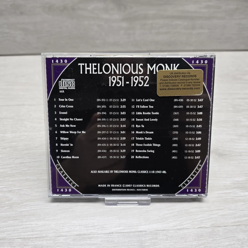 The Chronological THELONIOUS MONK -  1951-1952 CD Classics Series French Import  - Image 2 of 4