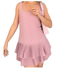 Zara Womens Mauve Pink Pleated Mini Skort Dress Square Neck Sleeveless Size S