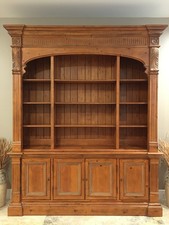 Ethan Allen Large Majestic Pine Bookcase Library Cabinet 2-Piece Top Hutch/Base