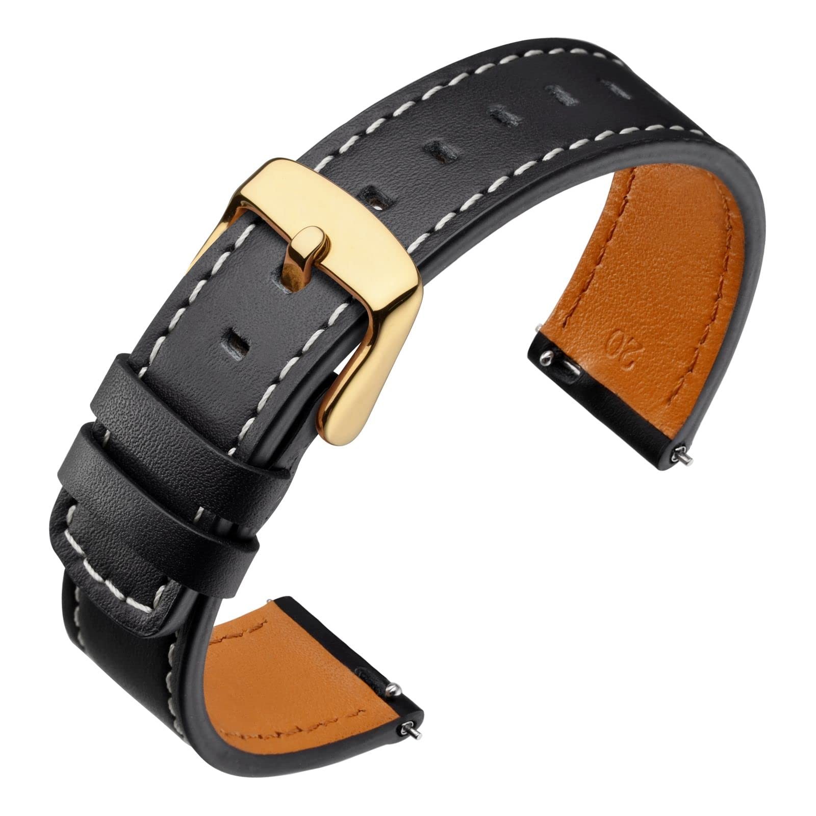 Bracelet montre 18mm cuir véritable marron boucle or interchangeable pour montre homme femme
