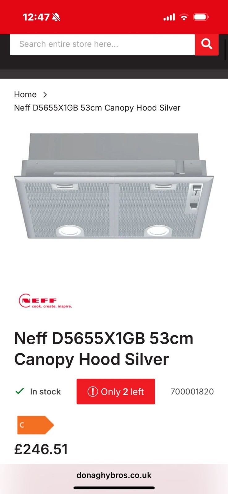 Neff N30 D5655X1GB 53cm Silver Canopy Cooker Hood Extractor Fan Brand New In Box