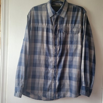 Wrangler Men's Outdoor Roll Sleeve Shirt M Blue Plaid Cowboy Americana Western