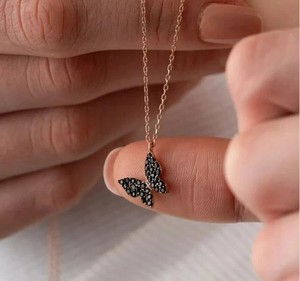 Authentic 0.80CT Round Lab Created Black Diamond Butterfly Pendant 14K TwoTone Gold Plated