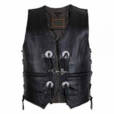 Conchos Chopper Leather Vest In Black Men Biker Touring Waistcoats
