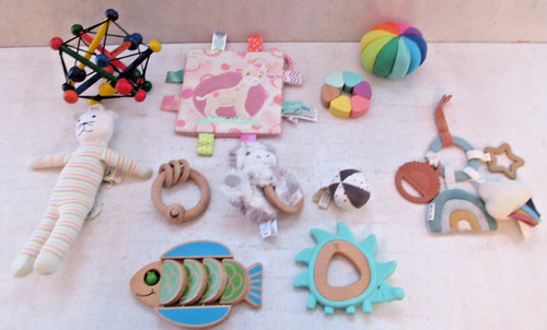 Baby Toy Lot Developmental Tummytime Sensory Toy Bundle Natural Wood & Cloth