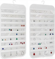 Hanging Jewelry Organizer Pockets Canvas Double Sided 80-Pocket WHITE 