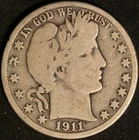 1911 S BARBER HALF, SHARP AND ORIGINAL, PARTIAL LIBERTY, NATURAL SURFACES!
