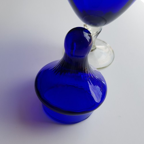 Empoli glass apothecary jar goblet vase cobalt blue MCM Tuscany Italian vintage - Picture 7 of 21