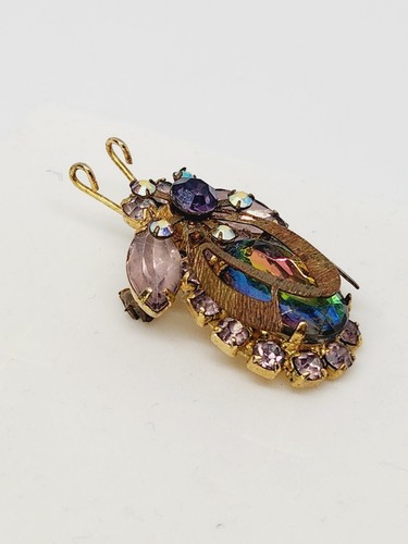 JULIANA D&E Watermelon AB Large Rhinestone Purple NavettesBug Beetle Gold Tone - Picture 4 of 9