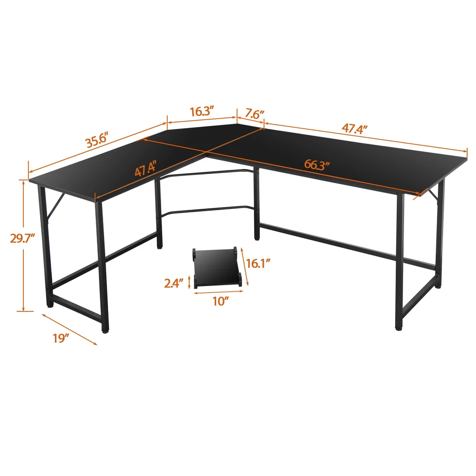 66" L-Shaped Gaming Desk Corner Computer Desk PC Laptop Study Table Workstation - Image 3 of 4