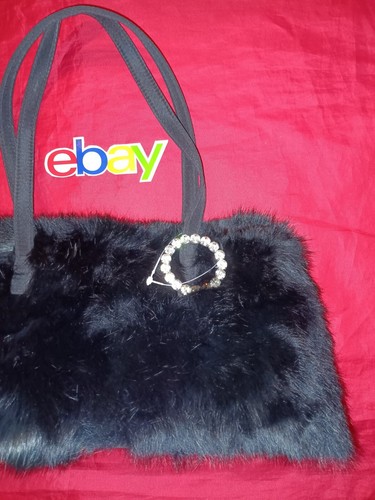 Borsa donna VINTAGE Wilsons pelle Maxima JET nera pelliccia di coniglio sachel NUOVA!!  - Foto 2 di 7