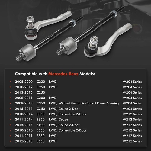 4Pcs Front Inner & Outer Tie Rod End Kit for Mercedes-Benz W204 C230 W212 E350 - Picture 2 of 11